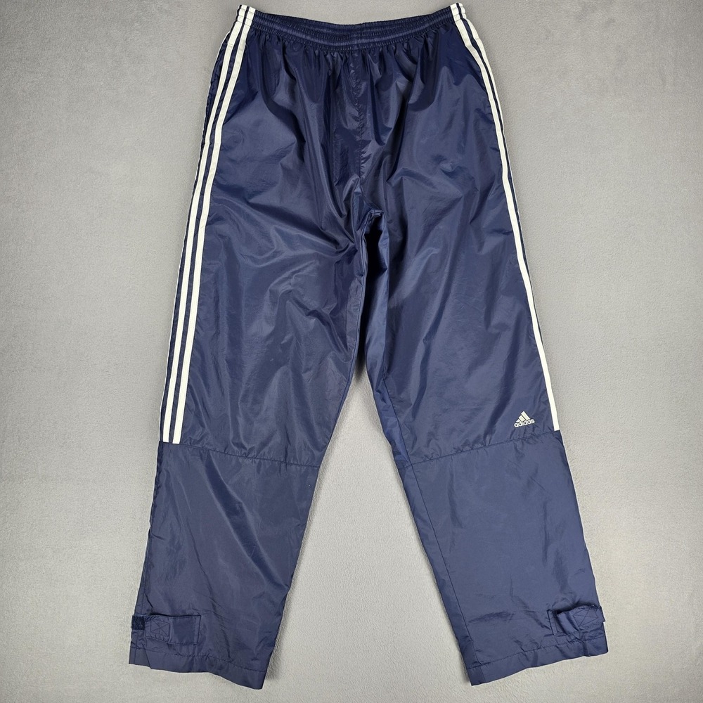Adidas Pants Mens Large Blue 3 Stripe Lined Track Athletic Windbreaker Elastic